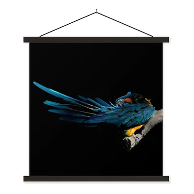 Produktbild von MuchoWow® Textilposter Vogel - Federn - Zweig - Schwarz 90x90 cm mit schwarzem Rahmen - Magnetisches
