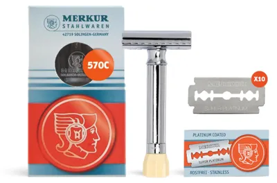 Obrázok produktu pre Súprava na holenie Merkur s nastaviteľnou britvou, chrómová, v darčekovom balení