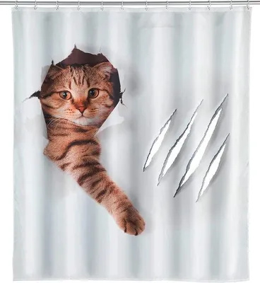 Produktbild von Famanu Duschvorhang Katzenmotiv - 180 x 200 cm