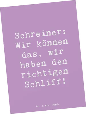 Produktbild von Mr. & Mrs. Panda Postkarte Spruch Schreiner Kompetenz - Lavendeltraum - Geschenk, Holzhandwerk, Grußkarte, Beruf, richtiger Schliff, Ansichtskarten, Postkarten, Fotokarte