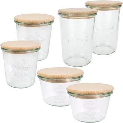 Produktbild von Famanu Einmachgläser Set - 250 ml, 500 ml, 750 ml - Mit Holzdeckel - Lebensmittelaufbewahrung