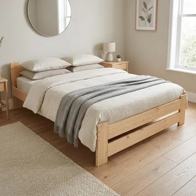 Obrázek produktu pro Postel – postel z masivního dřeva 120 × 200 cm – manželská postel z borového dřeva – pevný rám – přírodní