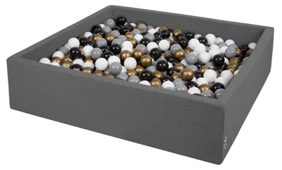 Zdjęcie produktu dla KiddyMoon suchy basen kwadratowy z piłeczkami 7cm 120x30 ciemnoszary: biały-szary-czarny-złoty 120x30/200piłek zabawka basen piankowy