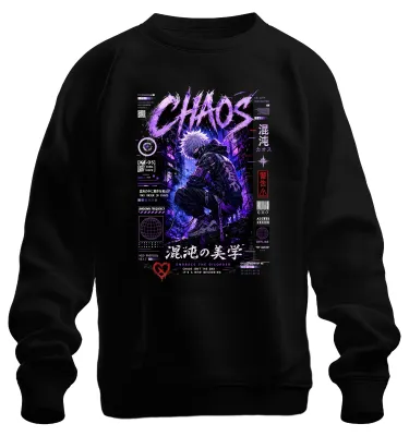 Obrázok produktu pre CHAOS – Mikina s kapucňou, štýl techwear, Japonsko, Y2K, cyberpunk, čierna, veľkosť L
