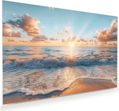 Produktbild von Glasbild 75x50cm in XXL für Wohnzimmer, Schlafzimmer Motiv Strand Sonnenuntergang