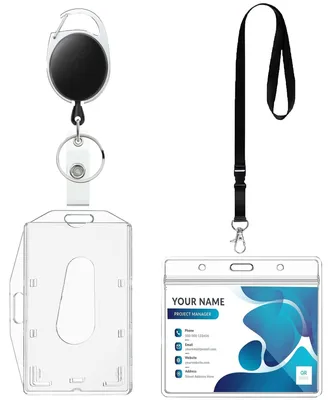 Produktbild von Set mit Kartenhaltern und Schlüsselbändern, Auswelter, transparent und wasserdicht, Auswelterclip, Kartenhalter, Schlüsselring, Dienstausweis, Studentenausweis, Büro-Schlüsselband