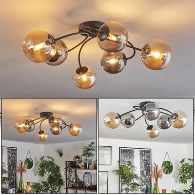 Produktbild von Isorella Deckenlampe aus Metall/Glas in Schwarz/Rauchfarben/Bernsteinfarben
