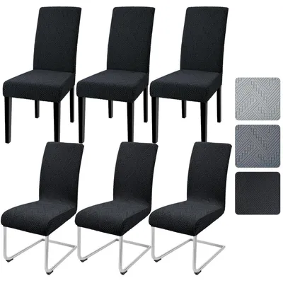 Immagine prodotto di Copri sedie, set da 6, in tessuto jacquard elasticizzato, adatti a sedie a dondolo e sedie girevoli, colore nero