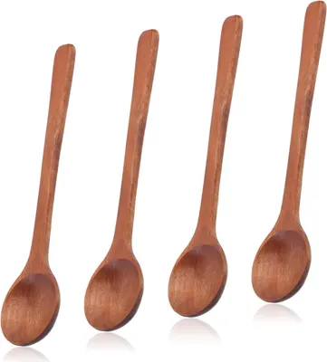 Produktbild von 4 Stück Kleine Holzlöffel - 17 cm Glatter Honiglöffel - Holztee- und Dessertlöffel zum Kochen, Servieren und Rühren von Kaffee, Tee, Honig, Zucker Küchenutensilien