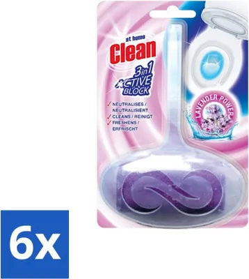 Image de At Home - Clean - Bloc WC - Actif 3 en 1 - Lavande Power - Neutralise & Nettoie - 1 bloc - Pack avantage - 6 pièces