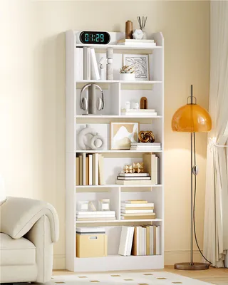 Obrázok produktu pre Knižnica stojaca, poličková – biela – 7 priehradiek – 24 x 60 x 199 cm
