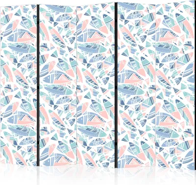 Produktbild von 5-teiliger Doppelseitiger Vlies Paravent - Fish in Minimalist Style - Fish in Aztec Style in Pastel Color Tones on a White Background 225x172 cm Tiere g-B-10063-z-b