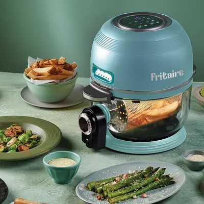 Image de FRITAIRE - LA FRITEUSE À AIR CHAUD NON TOXIQUE ET AUTONETTOYANTE avec un bol en verre de 4,8 L avec tamis à 360º, autonettoyante et sans BPA, couleur verte