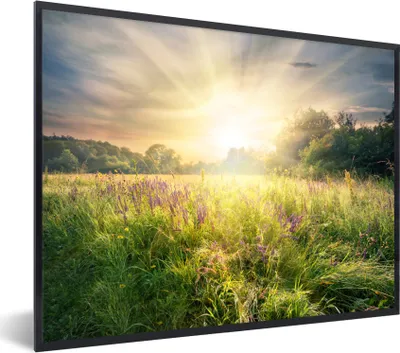 Produktbild von MuchoWow® Gerahmtes Poster Blumen - Sonne - Frühling 80x60 cm - Poster mit Schwarzem Bilderrahmen Wandposter Rahmen Foto Bilder - Schwarzem - Mit Gestell