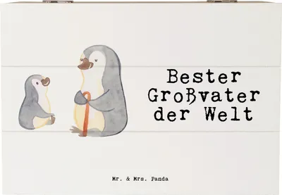 Produktbild von Mr. & Mrs. Panda Box aus Holz Pinguin Bester Großvater der Welt 22 x 15 cm - Weiß - Geschenk, Truhe, schatztruhe, Geburtstag, Geschenkidee, Holztruhe, Geschenkbox, Kiste