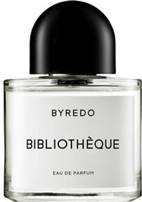 A clear, front-facing studio shot of a Byredo Bibliotheque Eau de Parfum bottle.