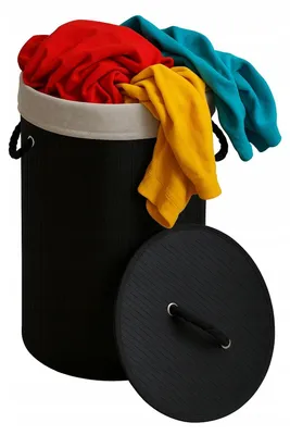 Image de EKSPAND | Panier à linge KNP-5 - 60L - Noir - Bambou élégant - Avec couvercle et poignées de transport