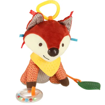 Obrázok produktu pre Senzorický maskot Líška – prívesok na kočík s hrkálkou, zvončekom a hryzátkami pre bábätká