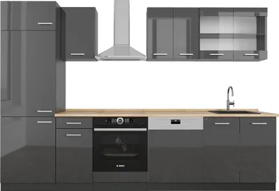 Produktbild von Küchenzeile Vicco R-Line Anthrazit Hochglanz/Anthrazit 300 cm ohne Arbeitsplatte, Model 53718
