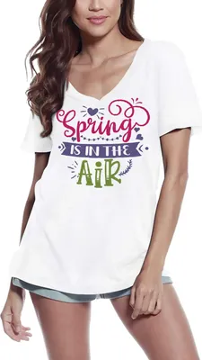 Produktbild von Damen Grafik T-Shirt V-Ausschnitt Der Frühling liegt in der Luft – Spring Is In The Air – Öko-Verantwortlich Vintage Jahrgang Kurzarm Lustige Druck