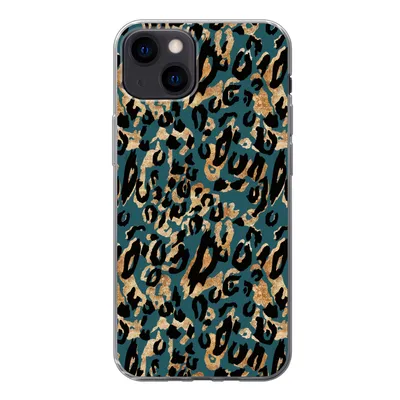 Produktbild von MuchoWow® Handyhülle Schutzhülle Hülle für iPhone 13 Pantherdruck - Schwarz - Braun - Türkis Silikon Softcase Handy Hülle - Karteninhaber