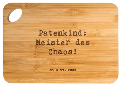 Produktbild von Mr. & Mrs. Panda Küchenbrett Spruch Patenkind Chaosmeister - Transparent - Geschenk, Holzbrett, Lächeln, Hackbrett, Frühstücksbrettchen, Jubiläen, Patenschaft, Dankeschön