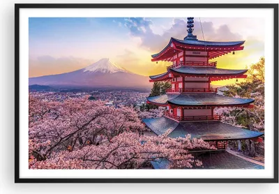 Produktbild von Gerahmtes Poster - Schwarzer Rahmen - Fuji Choreito Pagode - 91,5x61 cm - Wand Bild - Wanddeko - Wandbilder - Kunstposter - Wandposter - Bilderrahmen - Bilder - Kunstdruck - P2BAA91x61-4547