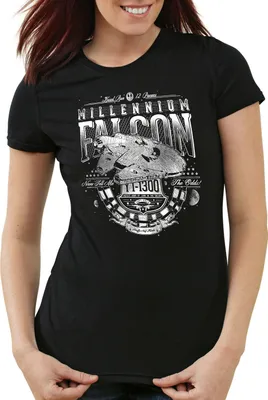 Produktbild von style3 Kossal-Flug 12 Parsec Damen T-Shirt rasender falke sprung millenium falke, Farbe:Schwarz, Größe:S