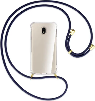 Produktbild von Handykette Backcover-Schutzhülle mit Band (Metall goldfarben) für Samsung Galaxy J3 2017 - dunkelblau