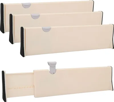 Produktbild von Kurtzy 4Stk Schubladenteiler Verstellbar Sortiersystem Schublade Kunststoff – 37,5 x 10 cm Schubladentrenner Verstellbar Schubladen Trennsystem für