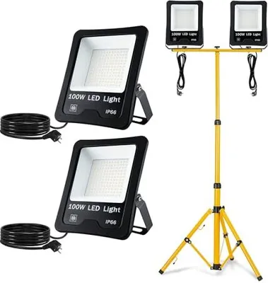 Obrázok produktu pre JOIEYOU LED stavebný reflektor 2x 100W pracovné svetlo so statívom pracovné svetlo IP66 LED reflektor Reflektor vrátane 3M kábla reflektor na vnútorné/ vonkajšie použitie, studená biela