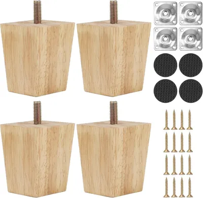 Image de Lot de 4 pieds en bois pour meubles, de 6 cm