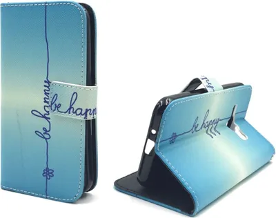 Produktbild von Handyhülle Tasche für Handy Samsung Galaxy J1 (2016)  Schriftzug Be Happy Blau