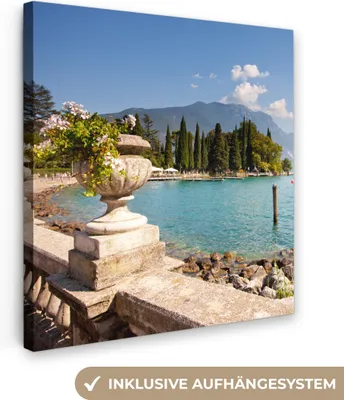 Produktbild von MuchoWow® - Leinwandbilder - Gardasee - Küste - Wasser, Wandbild, Wanddeko Bilder Wohnzimmer, 90x90 cm