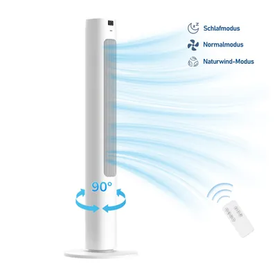 Produktbild von Turmventilator 90 cm mit Fernbedienung, 400 m³/h, LED-Display & 90° Oszillation Kompakte TFL-Bauweise mit 3 Modi, 4 Stufen und 9h-Timer
