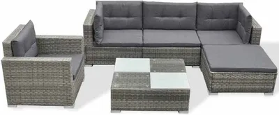 Produktbild von vidaXL 6-tlg. Garten-Lounge-Set mit Auflagen Poly Rattan Grau