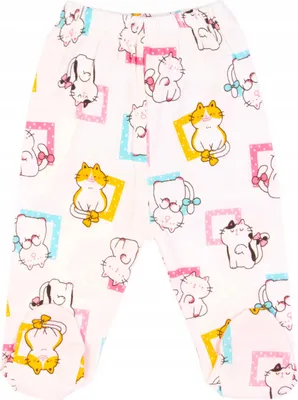 Produktbild von Babyschlafhose – Größe 80 (9–12 Monate) – Weiß (Kätzchen) – 100% Baumwolle – Bequem und druckfrei für Babys
