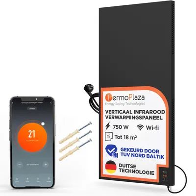 Image de Panneau de chauffage infrarouge de 750 W - Panneau de chauffage électrique - Avec contrôle via application WiFi - Blanc