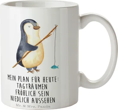 Produktbild von Mr. & Mrs. Panda Tasse Pinguin Angler - Weiß - Geschenk, Henkelpott, Geschenkidee, Kaffeebecher, Urlaub, Neustart, Angeln, Teetasse, Dekotasse, Frühstücksbecher, Pinguine