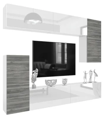 Produktbild von BELINI Wohnwand MILANO 8 Wohnzimmer 250 cm - Grau Matt/Weiß Hochglanz, Moderne Schrankwand Set, Anbauwand TV-Schrank Griffloses System