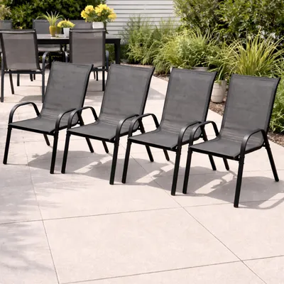 4er Gartenstuhl Outdoorstuhl Stapelstuhl stapelbar Metall Textilen Anthrazit