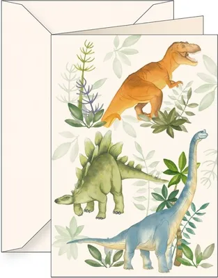 Produktbild von Karte B6 Umschlag 6171 Dinosaurier Tyrannosaurus Rex Stegosaurus Brachi