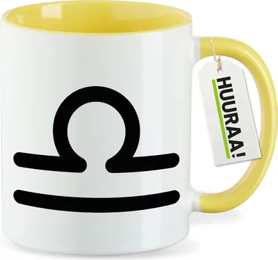 Produktbild von Huuraa Kaffeetasse Waage Sternzeichen Zeichen 330ml Gelb Keramik Kaffeebecher Geschenkidee
