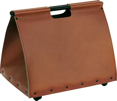 Produktbild von Holzkorb, Kaminkorb, Holzaufbewahrung - regeneriertes Leder braun- mit Rollen
