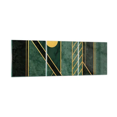 Produktbild von Bilder auf glas - 3 Teile - Grün Stück geometrisch - 90x30cm - Glasbilder - Wandbilder - Bilder - zum Aufhängen bereit - Wanddekoration aus Glas - Glas Bilder - Wandbild auf Glas - GCA90x30-4797