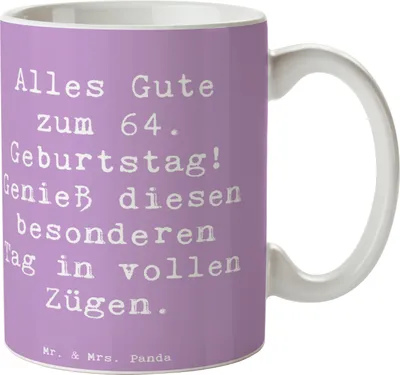 Produktbild von Mr. & Mrs. Panda Becher Spruch 64. Geburtstag - Lavendeltraum - Geschenk, Jubiläum, Trinkbecher, Geburtstagsfreude, Bedruckte Tasse, Alter, 64 Jahre, Teetasse, Gesundheit