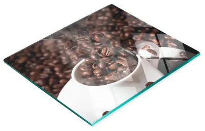 Produktbild von Nachbildungatives Küchenschneidebrett aus Glas, Kaffeebohnenbecher, 60 x 52 cm