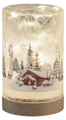 Produktbild von formano LED Deko Licht Winterlandschaft Leuchtglas Holzsockel 15 cm Timer 6/18h