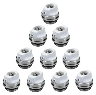 A group of radiator bleed valves arranged in a grid pattern on a white background.