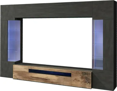Produktbild von Wohnzimmermöbel Dberard, Wohnzimmer-Set TV-Möbel mit 6 Türen, Mehrzweck-Wohnzimmermöbel mit LED-Beleuchtung, 100%  Italy, cm 290x40h191, Anthrazit und Ahorn